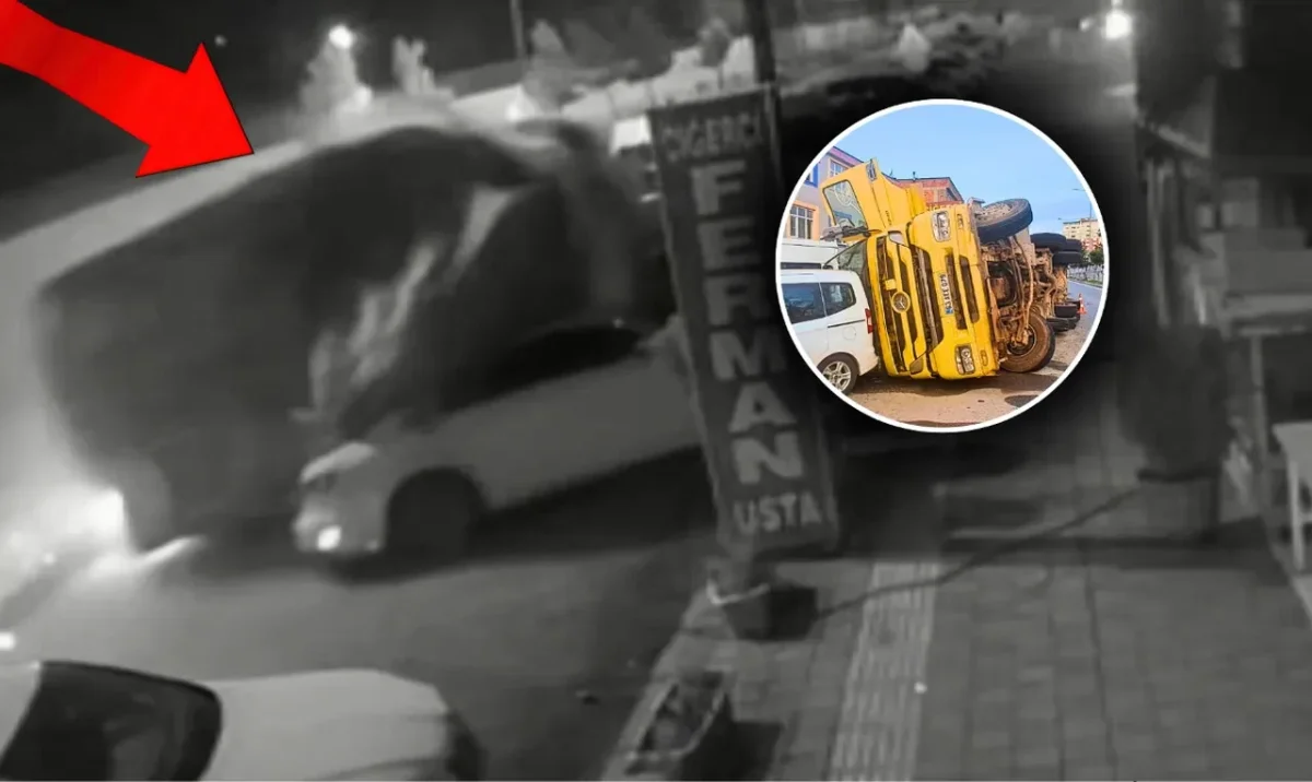 DİYARBAKIR’DA DEVRİLEN TIR 7 ARACA ÇARPTI! O ANLAR KAMERADA